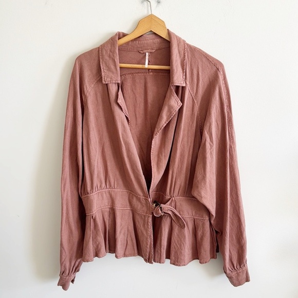 Free People linen blend Joani lightweight boho Jacket size large - Picture 3 of 11
